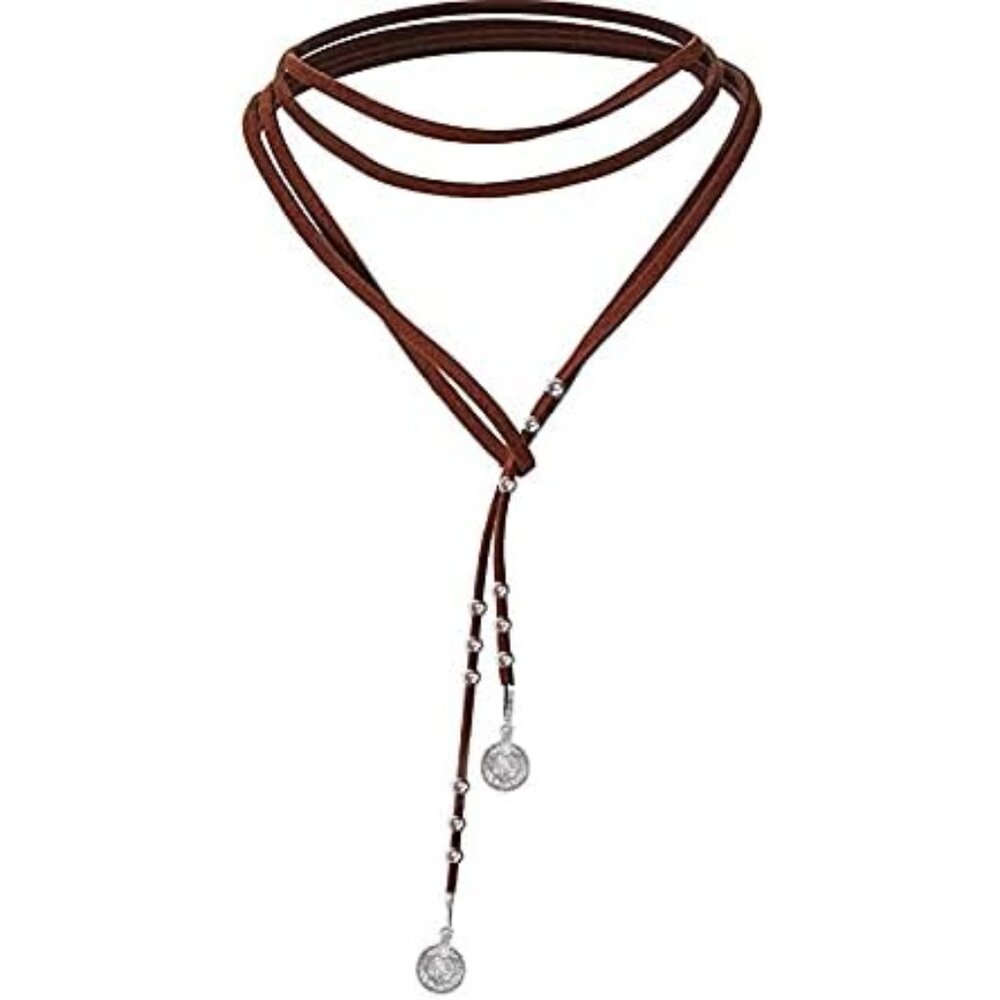 Lightweight 61-Inch Brown Wrap Velvet Choker Necklace With Stunning Tassels
